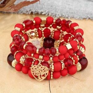 Elegant Red Beaded Bracelet Set